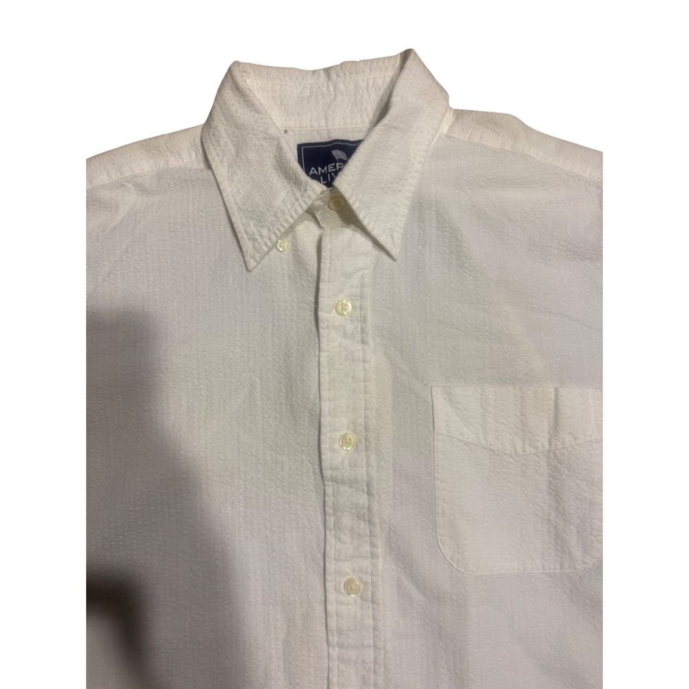 American Living Mens White Seersucker Short Sleeve Button Down Shirt Large